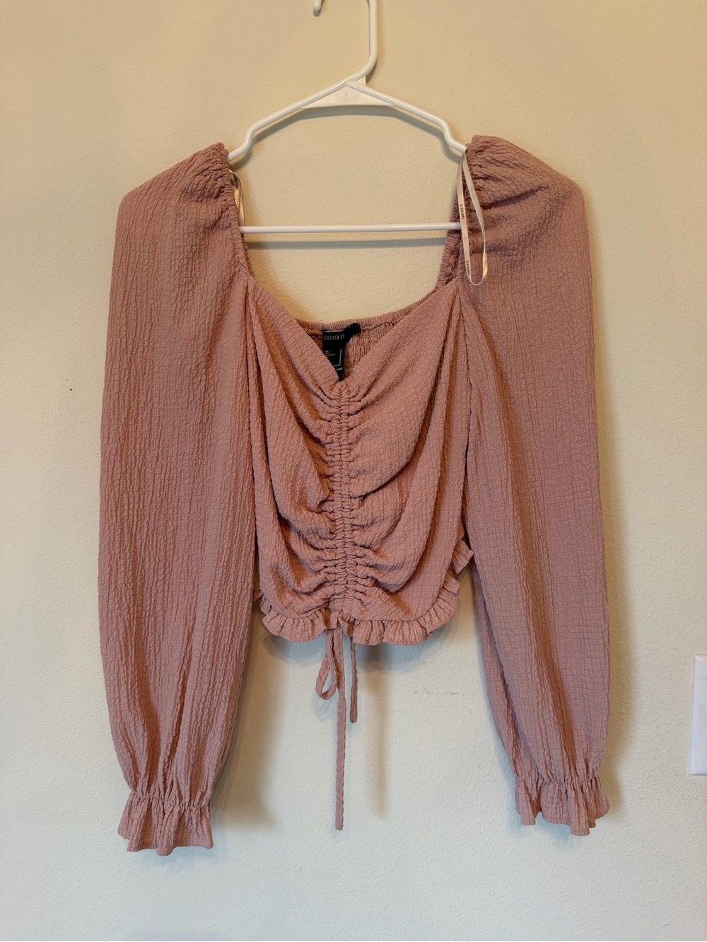 Forever 21 Mauve Ruched Long-Sleeve Crop Top